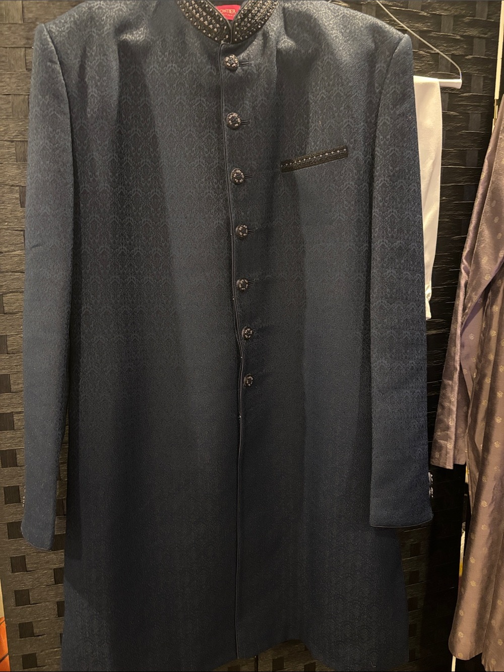Navy Blue Men's Sherwani with Embellished Collar